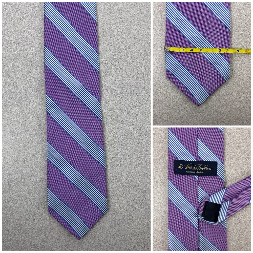 Brooks Brothers Makers and Merchants 59" Tie Silk Purple Blue Striped‎ Made USA